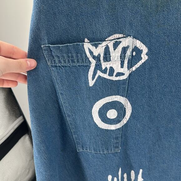 Vintage Magic 100% cotton fish seashell turtle stamped denim jean dresss sz 2XL - Picture 3 of 7